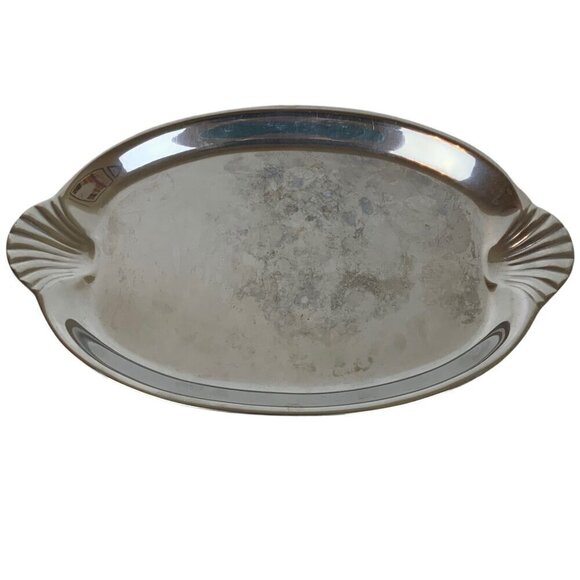 Wilton Armetale Scallop Handle Large Oval Serving Tray 16 inch Pewter Bruce Fox - Picture 1 of 6